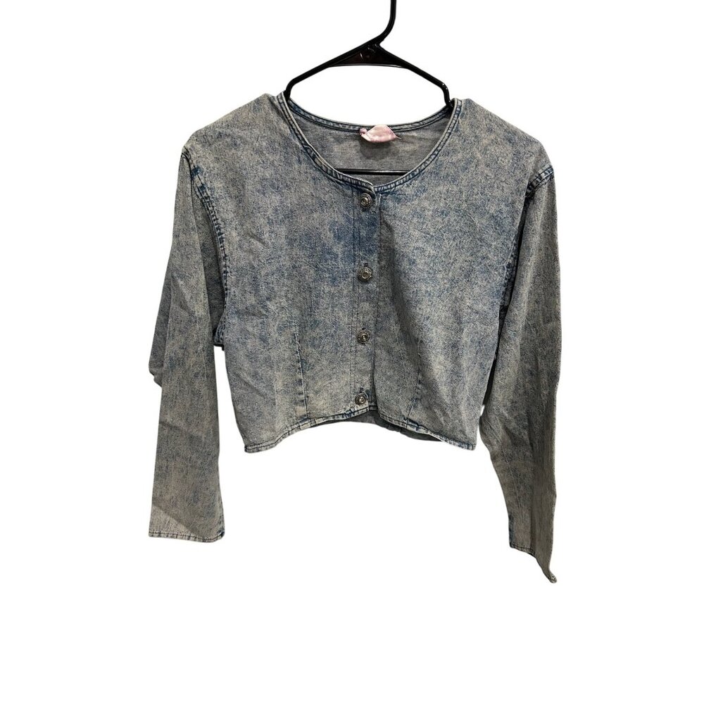 Vintage Pottery Acid Wash Cropped Denim Jacket With Button Front SZ Small
